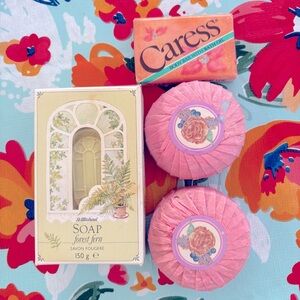 Vintage Soap Lot NOS Caress Body Bar St Michael Forest Fern Rose 4 Bars